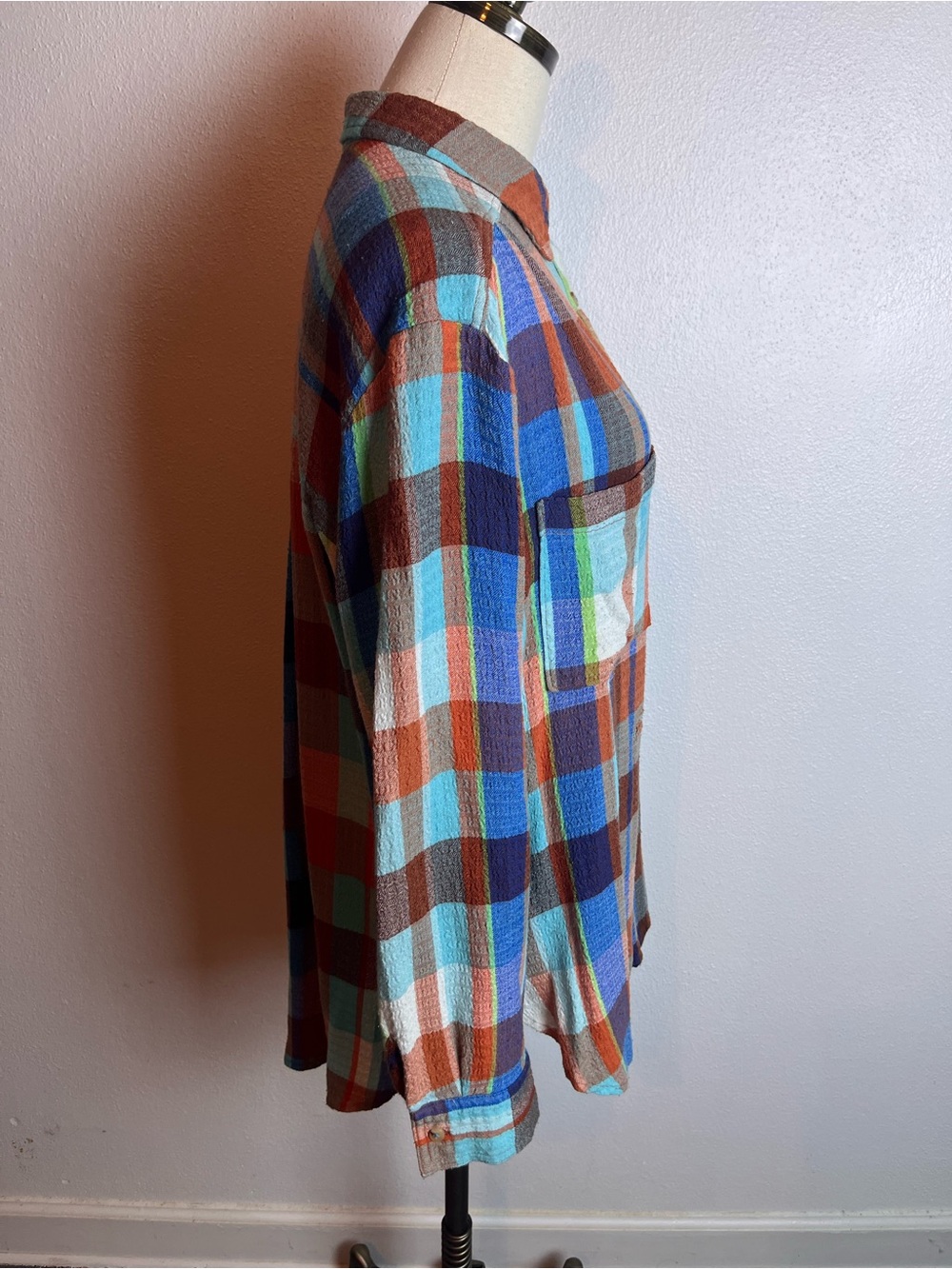 Pilcro Plaid Flannel Shirt in Rust, Blue & Mint - Picture 4 of 9